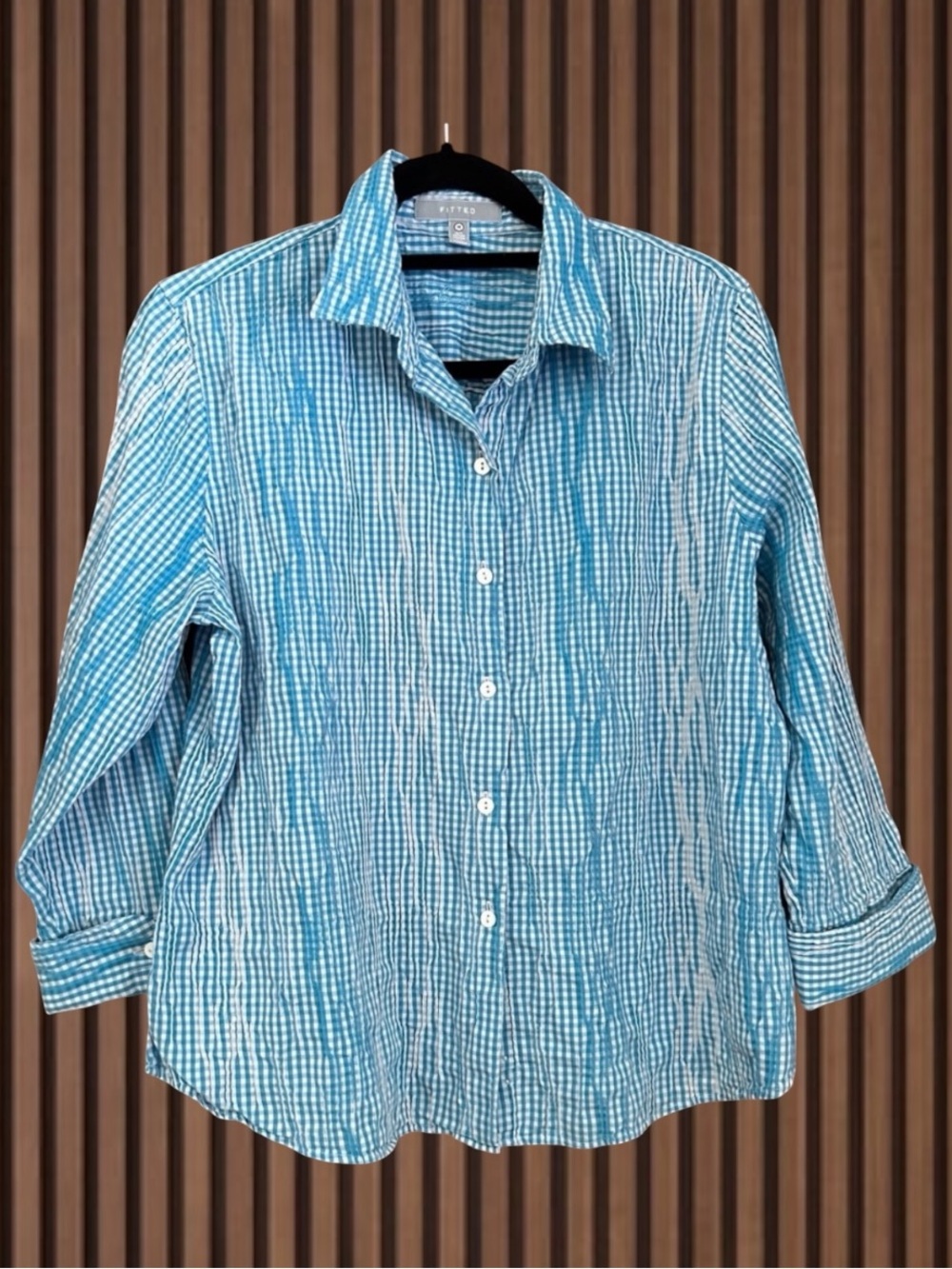 Woman’s Blue Gingham Button-Up Shirt